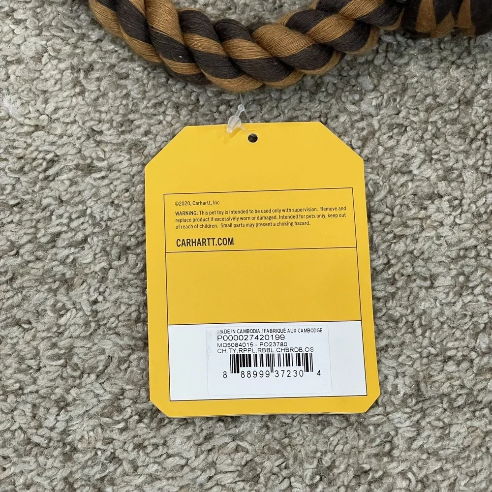NEW Carhartt Dog Rope Pull Toy Durable Rubber Ball Tug Fetch Chew Brown PT0274